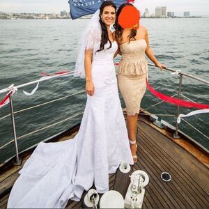 Oleg Cassini Satin Lace Strapless Wedding Dress Size 4